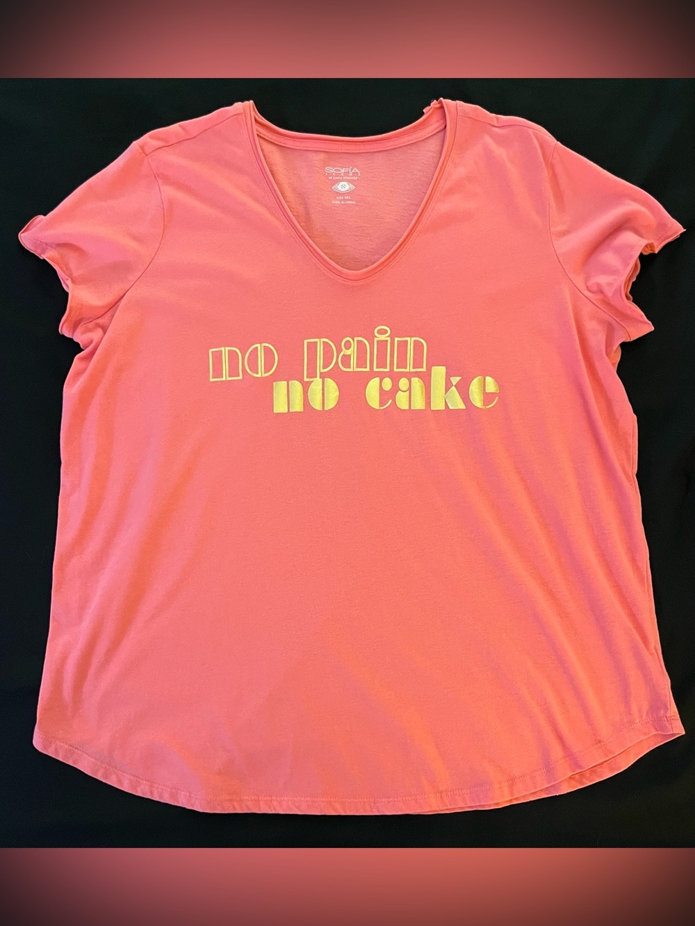 Sofia Jeans by Sofia Vergara No Pain No Cake Graphic Tee Shirt Womens XXL Pink